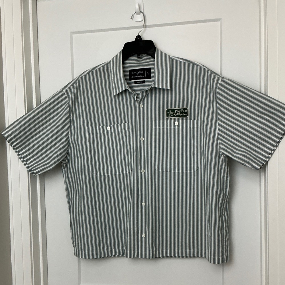 Abercrombie x Random Golf Club Cropped Striped Work Shop Shirt Large Cotton EUC